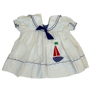 Vintage Pinafore Collared Sailboat Summer Dress 12M